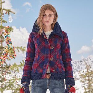 Sundance Greta Wool‎ Blend Plaid Faux Fur Coat PM NWT